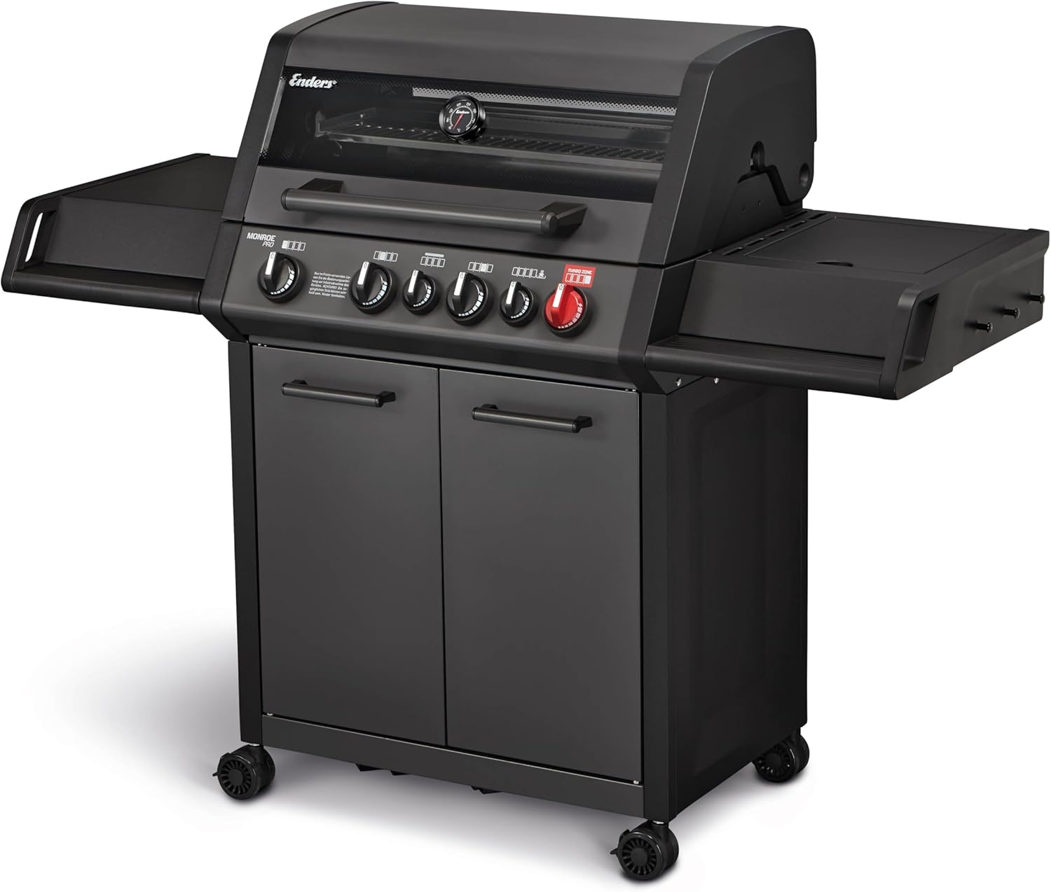 Enders® Gasgrill MONROE PRO 4 SIK TURBO SHADOW, 4-Brenner, Infrarot-Backburner, Seitenkocher, PanoVision Sicht, SWITCH GRID™ mit SEAR Grate, HEAT RANGE™, 800 °C TURBO ZONE™, SIMPLE CLEAN™ #8385