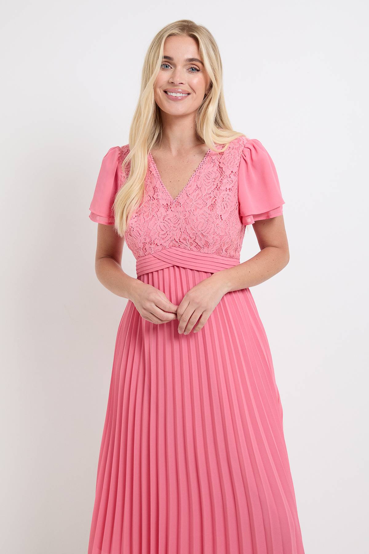 Wallis Robe Midi Petite À Détails Plissés Et Dentelle