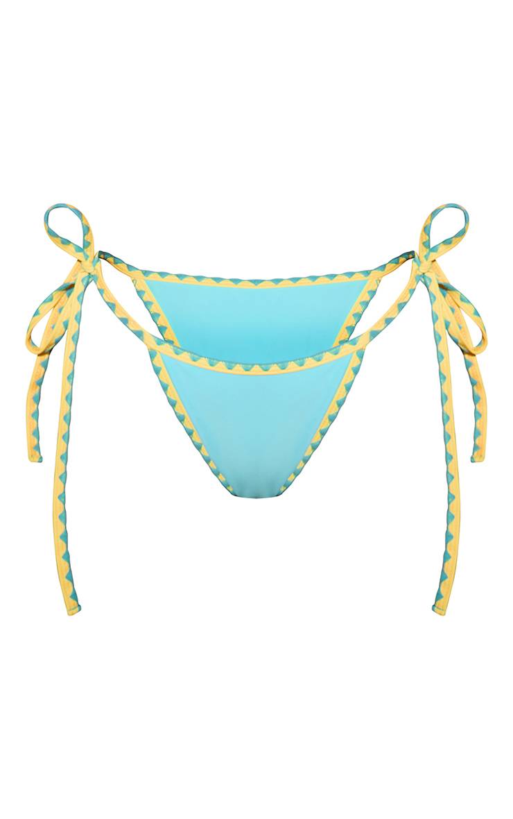 Bleu Bas De Bikini À Liens Latéraux Avec Surpiqûres Contrastantes