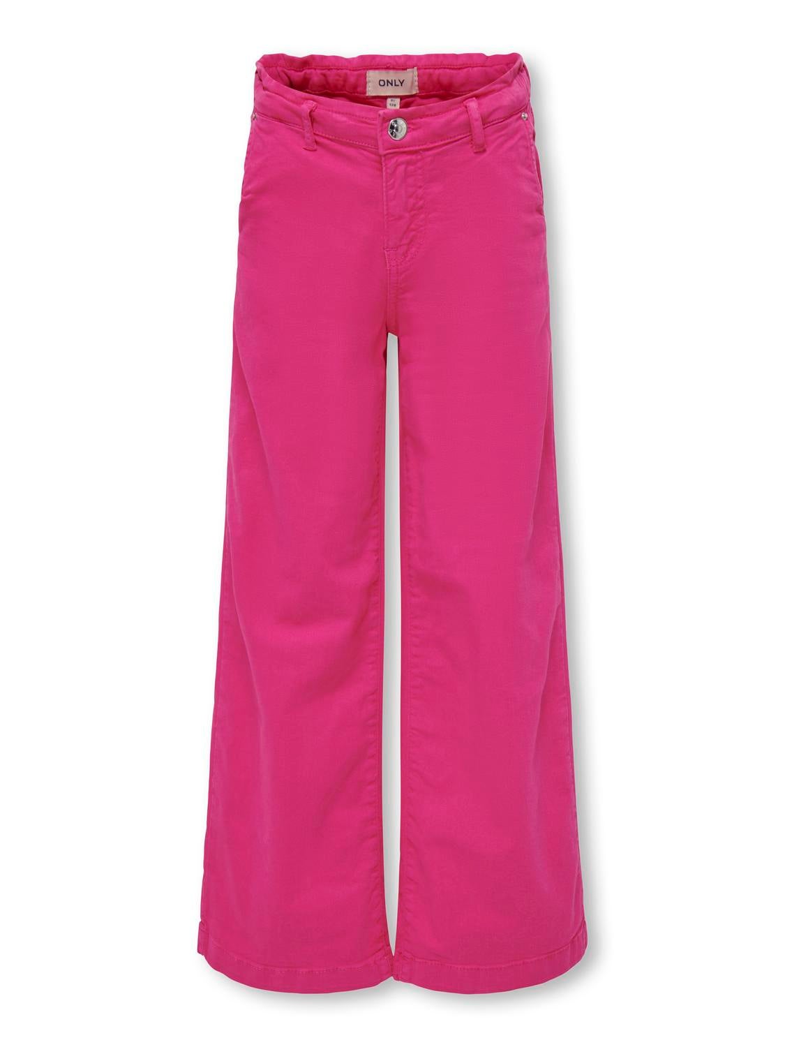 KOGNEW Mittlere Taille Verkürzt Hose mit weitem Beinschnitt Fuchsia Purple