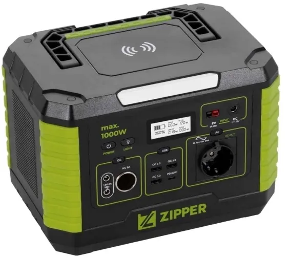 Zipper ZI-PS1000, Lithium-Ion (Li-Ion), Vekselstrøm, Cigartænder, DC, Solar, 999 Wh, Quick Charge 3.0, 1000 W, 230 W