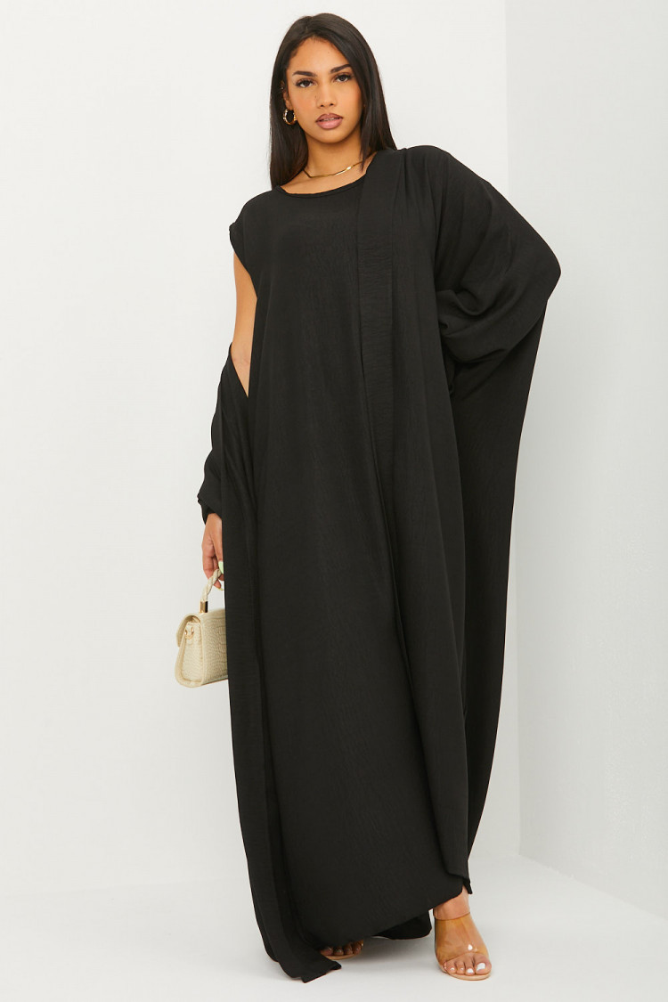 Ensemble effet lin 2 pièces kimono + robe noir