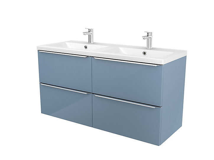 Plan double vasque en céramique blanc GoodHome Nira 120 cm