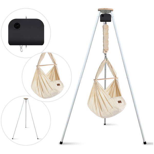SCHMUSEWOLKESCHMUSEWOLKE   Tipi weiss mit anthrazit Motor und Bio Federwiege natur Schafwolle