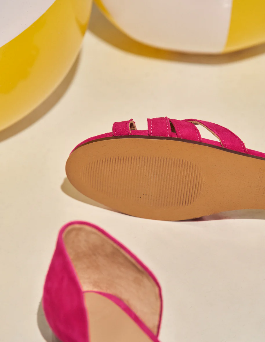 Sandales plates Lou - Suède fuchsia