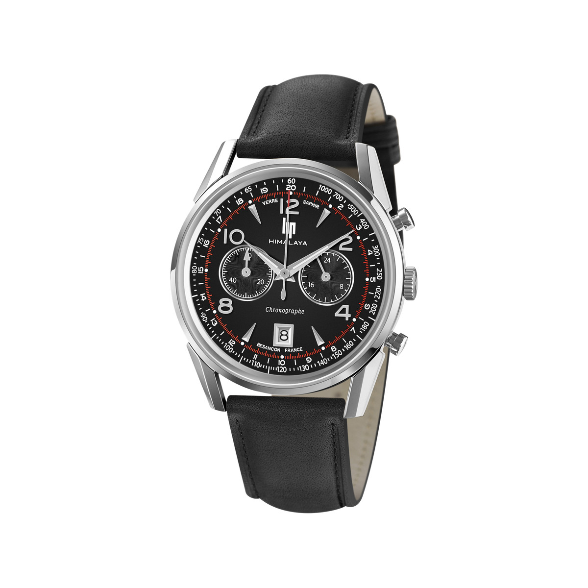Montre Lip homme chronographe acier cuir noir