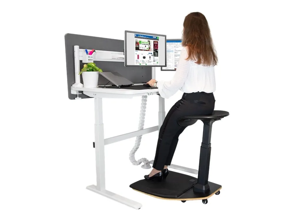 DELTACO Office Premium - Sidde/stå-skrivebord - rektangulær - elektrisk højdejustering - hvid