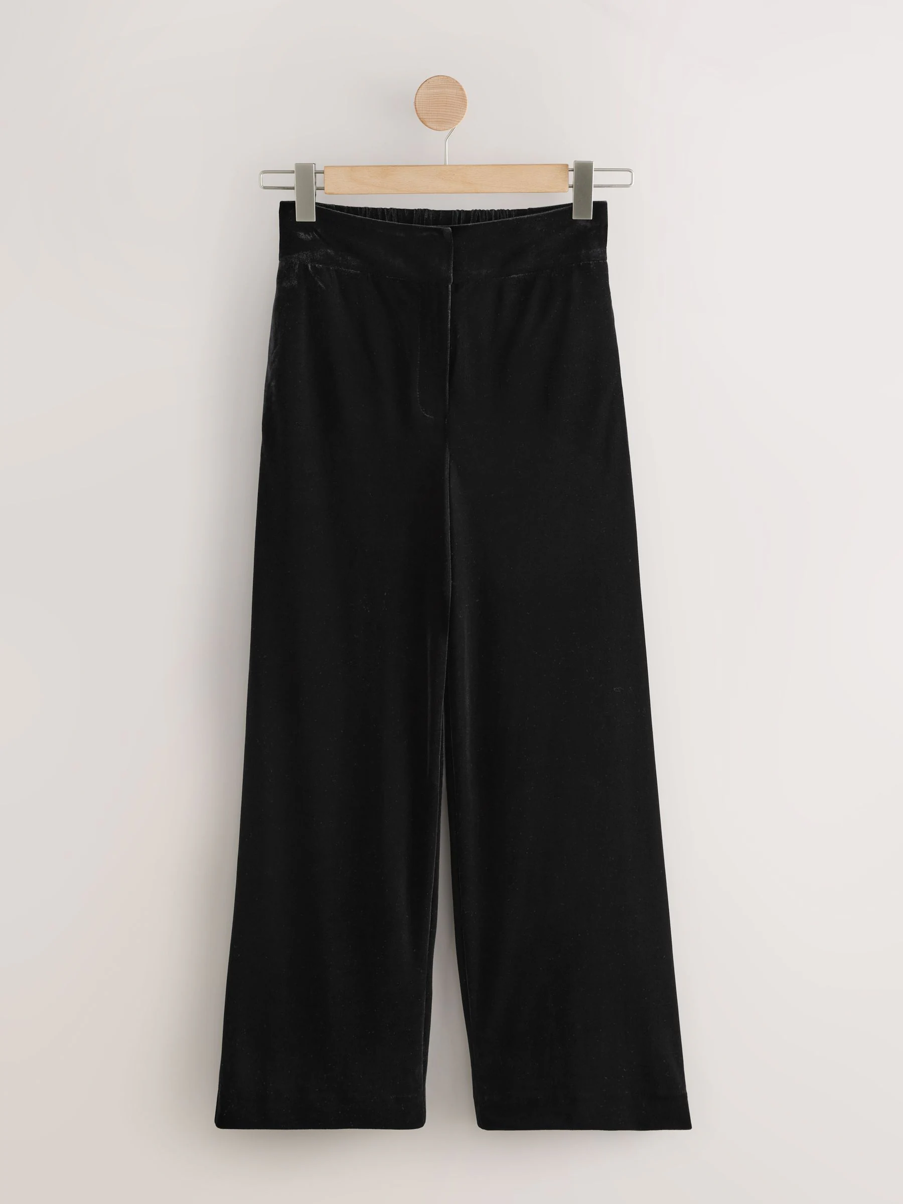 Zwart - Velvet Elastic Back Wide Leg Trousers