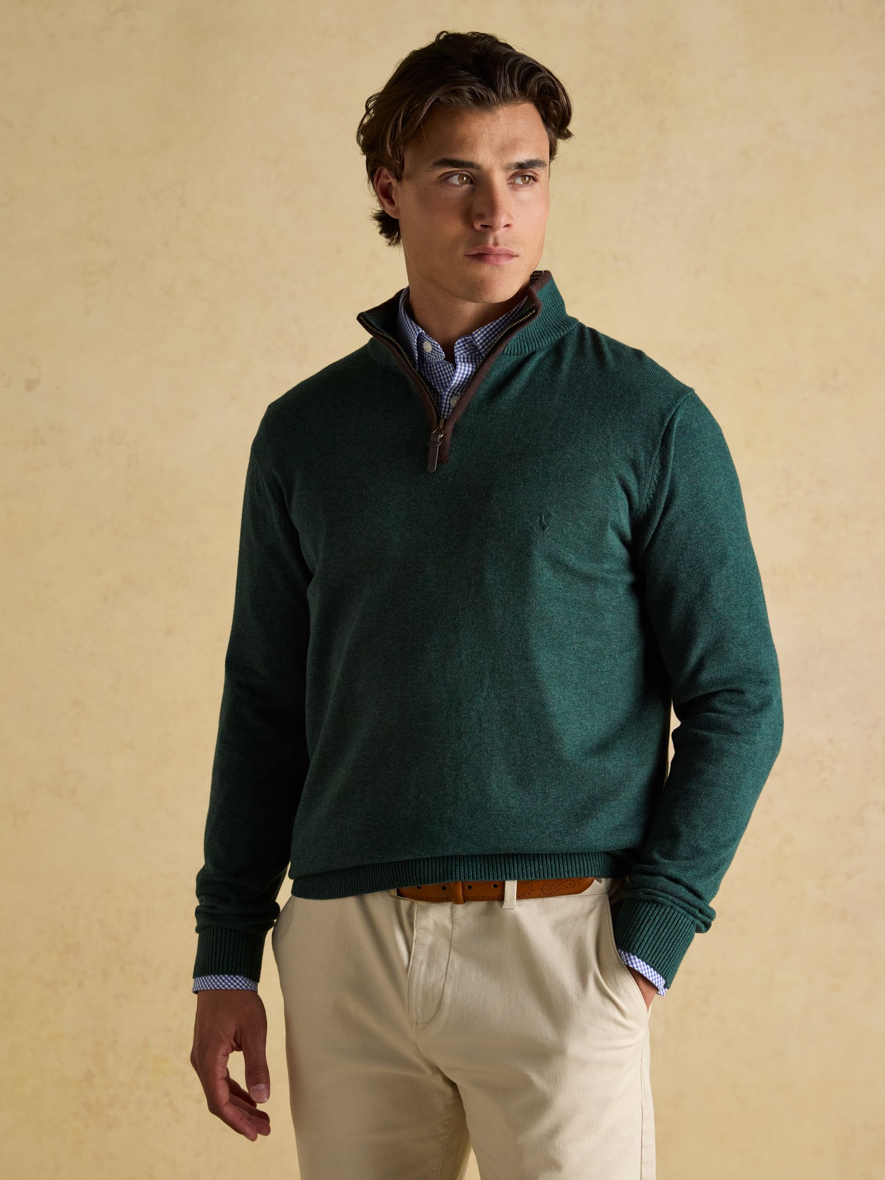 Groen en marineblauw - Joules Hillside Quarter Zip Knitted Jumpers 2 Pack