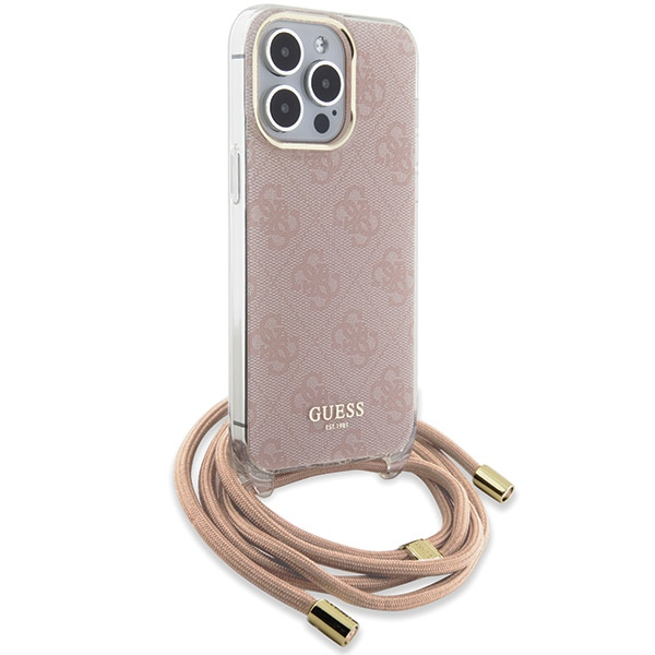 (130cm) iPhone 15 Pro Max Necklace Hardcase Hülle Crossbody 4G Print   Handykette (GUHCP15XHC4SEP) - Rosa