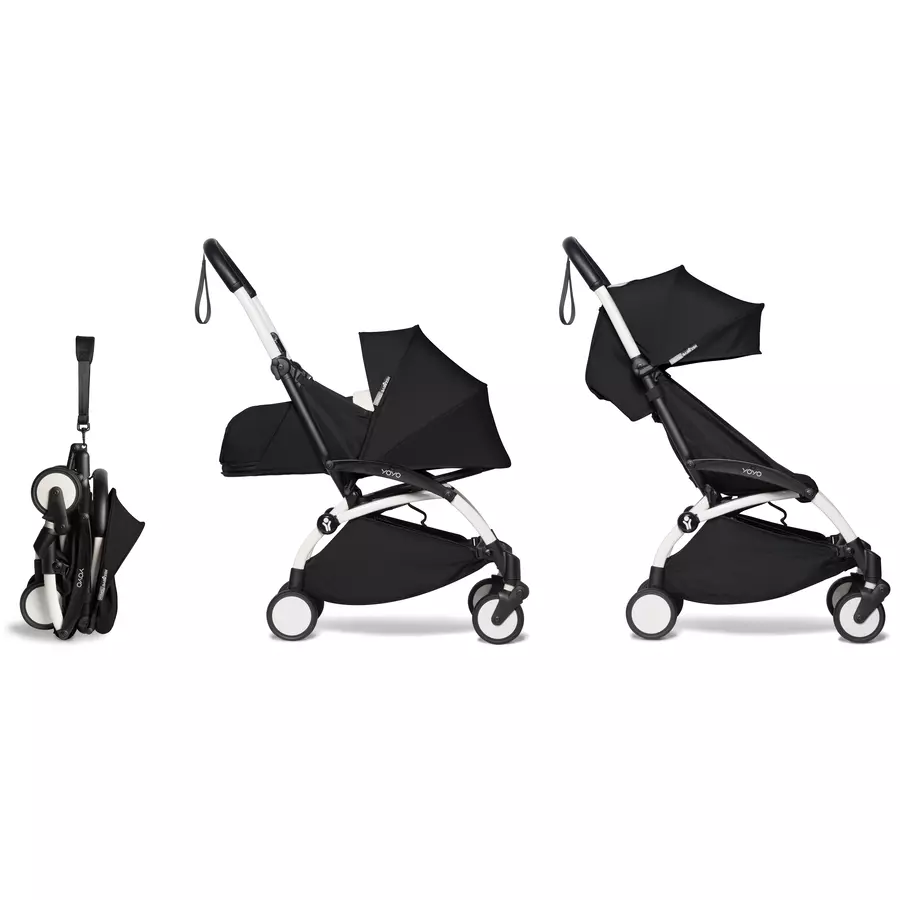 BABYZEN Kinderwagen YOYO2 0+ White mit Neugeborenenaufsatz und Textilset Black