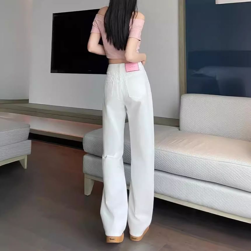 hollybunbur - Hoge taille effen wijde jeans