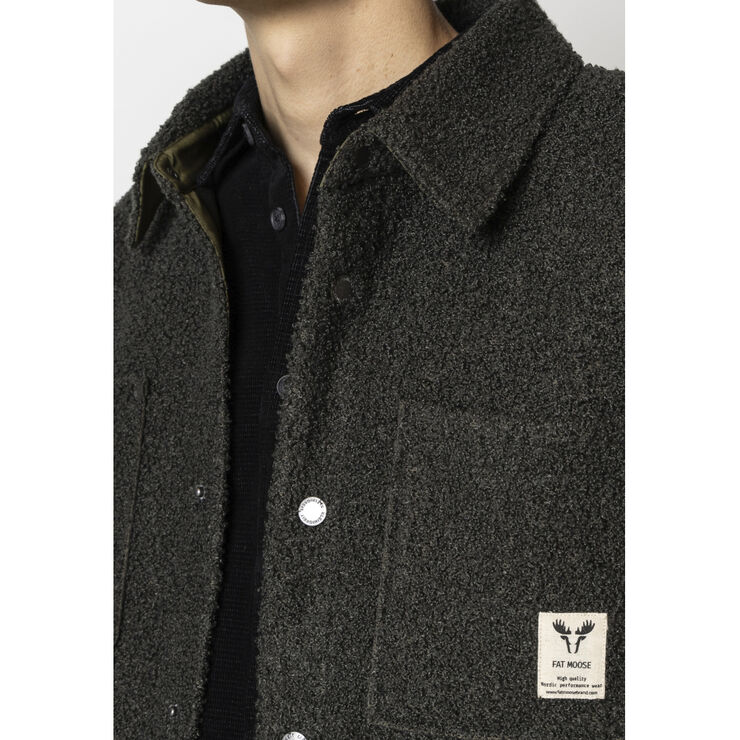 Fat Moose Ace boucle overshirt Beetle green