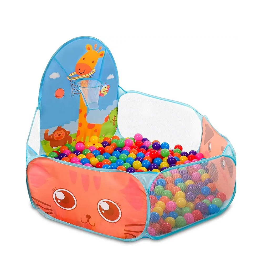 (Ø100x70cm) Kinder Pop-Up Bällebad Spielzeug Laufstall Indoor Bällepool mit Basketballkorb - Bunt / Tiere