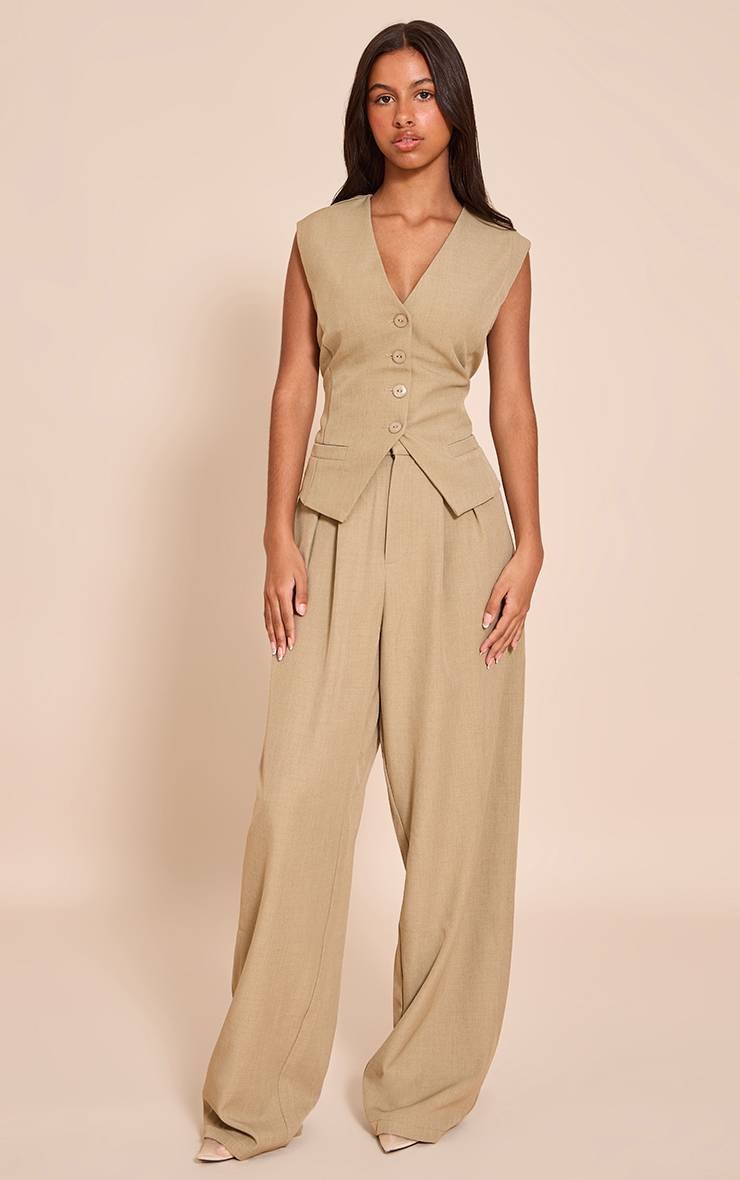 Taupe Gilet Ajusté Boutonné Petite