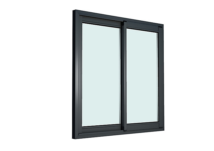 Fenêtre alu 2 vantaux coulissant GoodHome gris - l.100 x h.120 cm