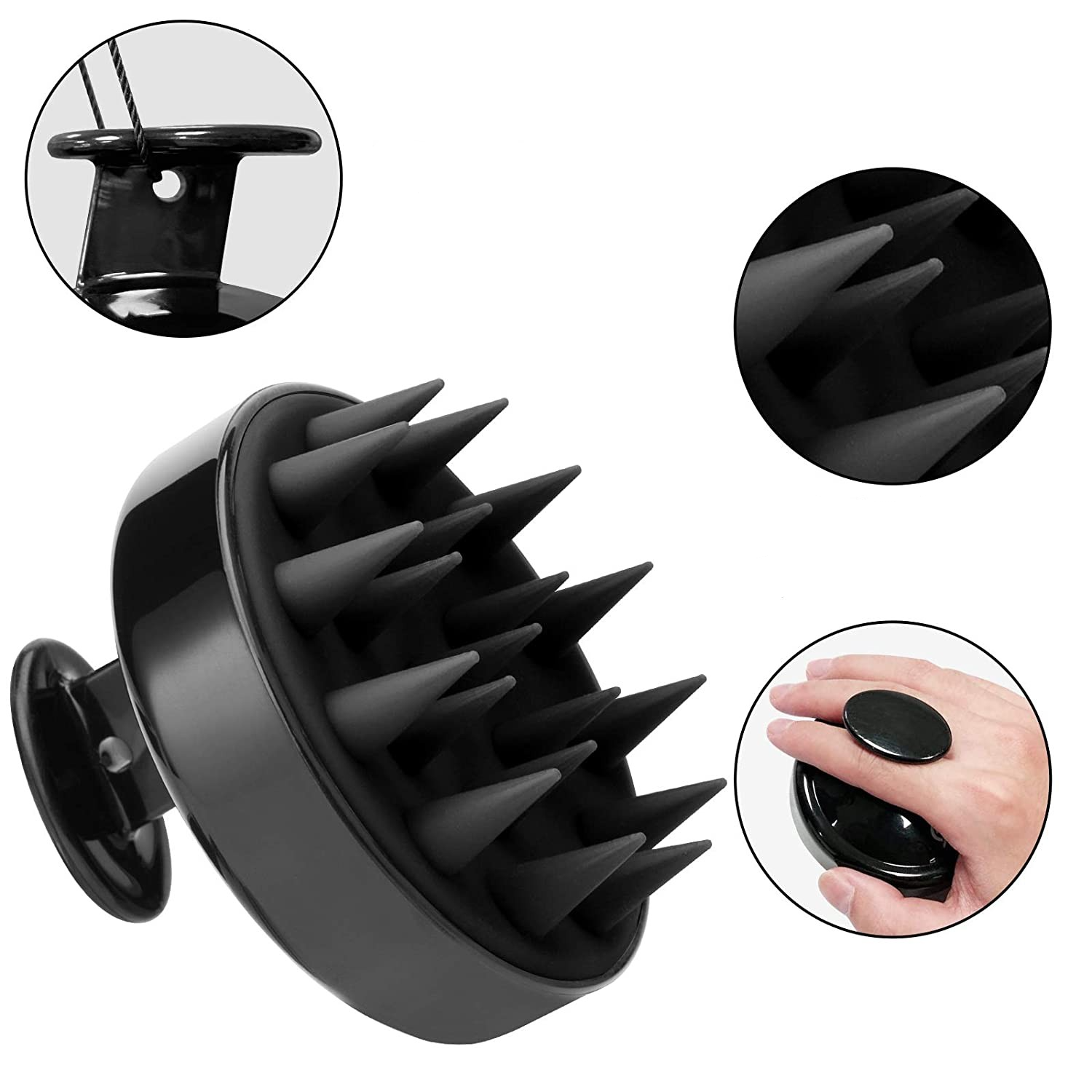 (Ø8cm) Silikon Kopfhaut Massage Bürste Shampoo Scalp Massager - Schwarz