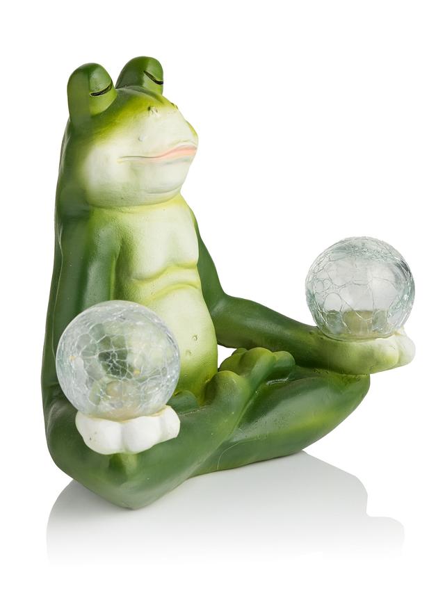 Yoga-Frosch mit 2 LED-Kugeln und Solarfunktion