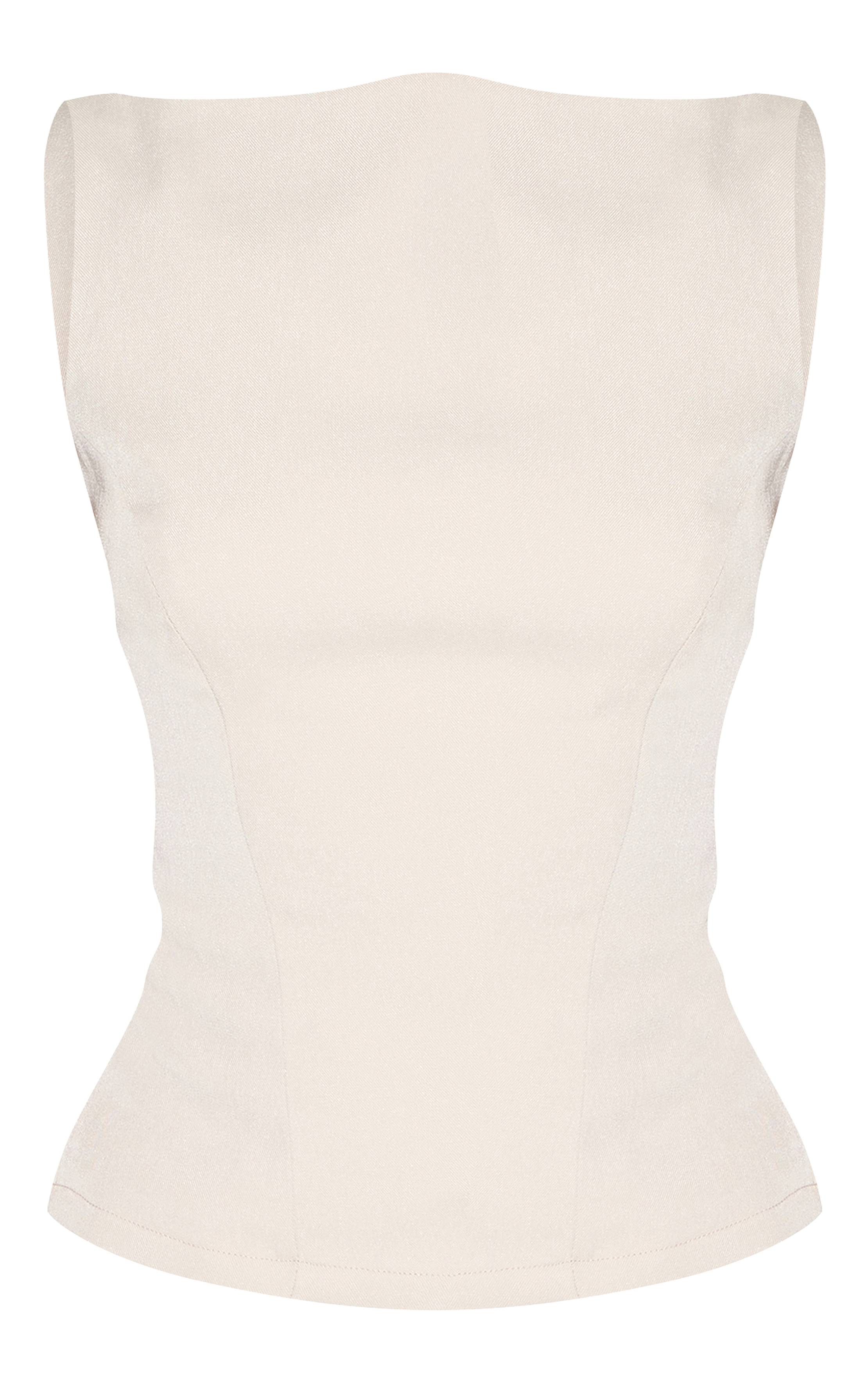 Crème Haut Long Col Bateau Avec Boutons Au Dos