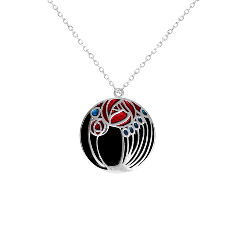 Collier fleurs en argent rhodié et émail