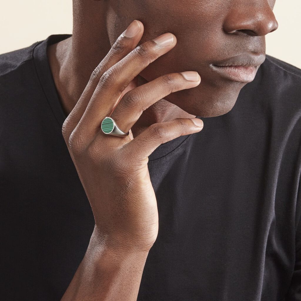 Chevalière Argent Blanc Aileas Malachite