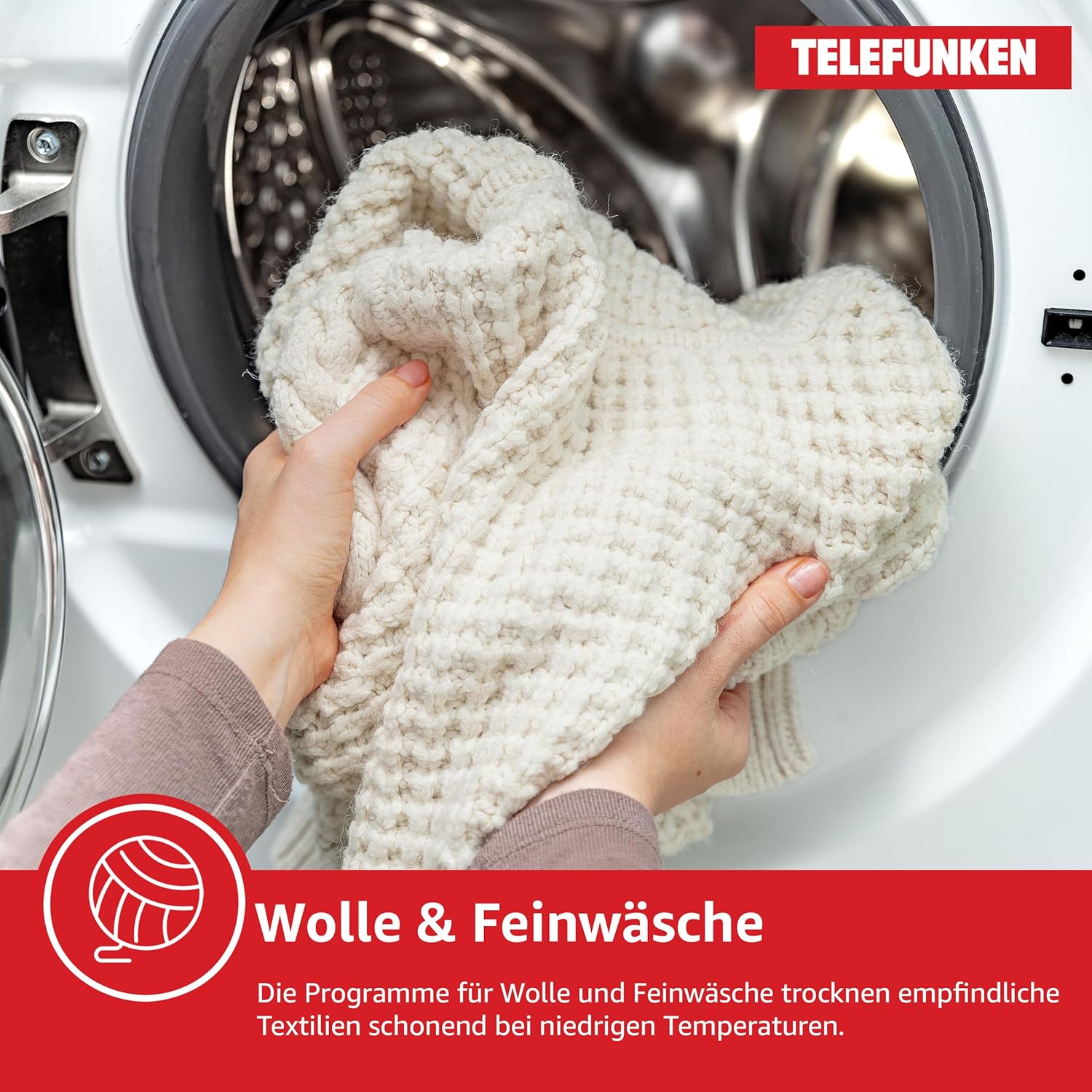 Telefunken Wärmepumpentrockner für 8 kg Wäsche, Trockner Frontlader, Wäschetrockner mit Knitterschutz und Startzeitvorwahl, Energiesparend, leise 64 dB, 15 Programme, Schontrommel, TWP8CW