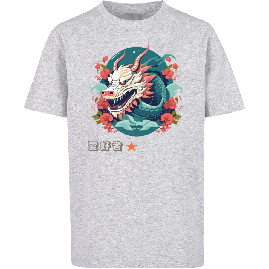 F4NT4STIC T-Shirt Drache mit Blumen heather grey