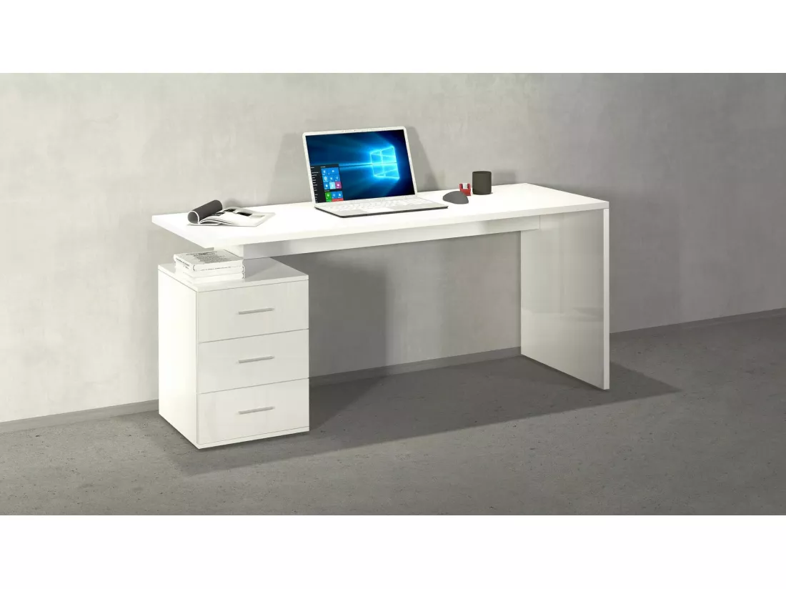 Bureau Siro, Bureau linéaire, Bureau polyvalent, Bureau multiposition gain de place, 160x60h75 cm, Blanc