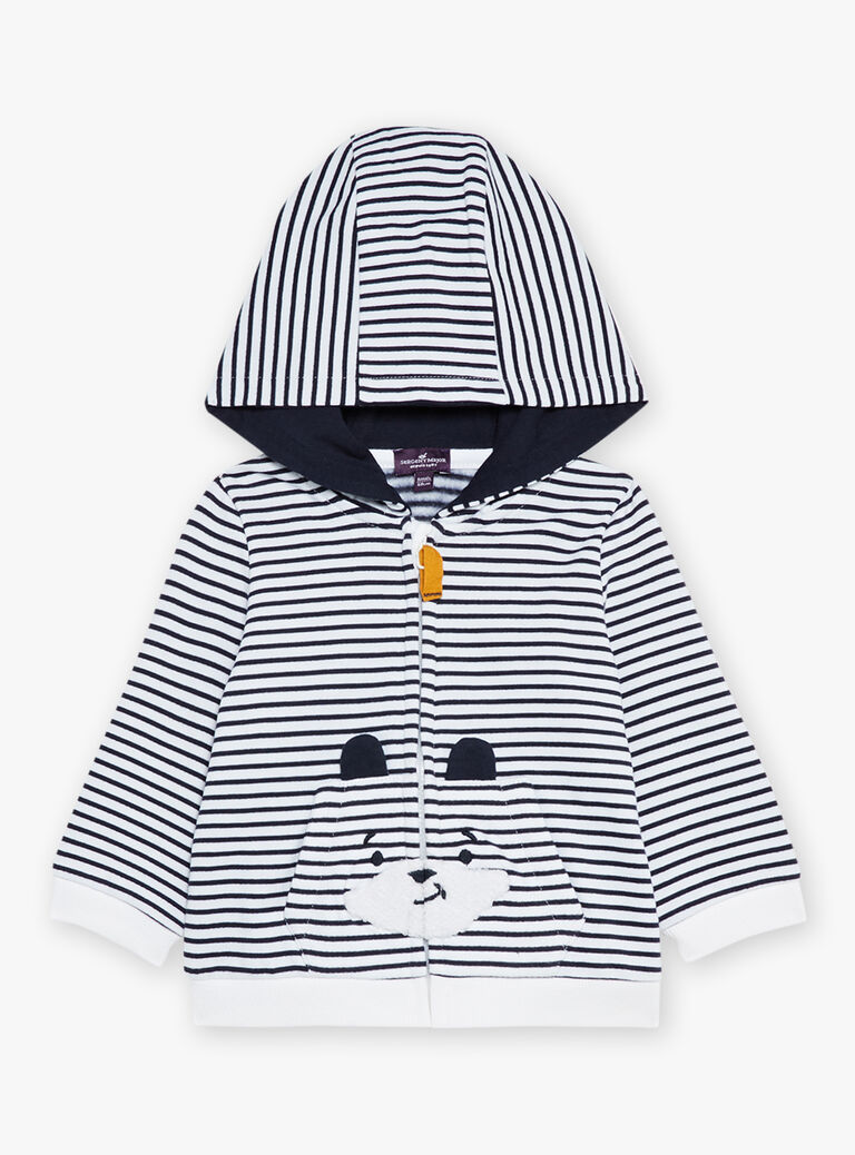 Sweat à capuche écru à imprimé à rayures