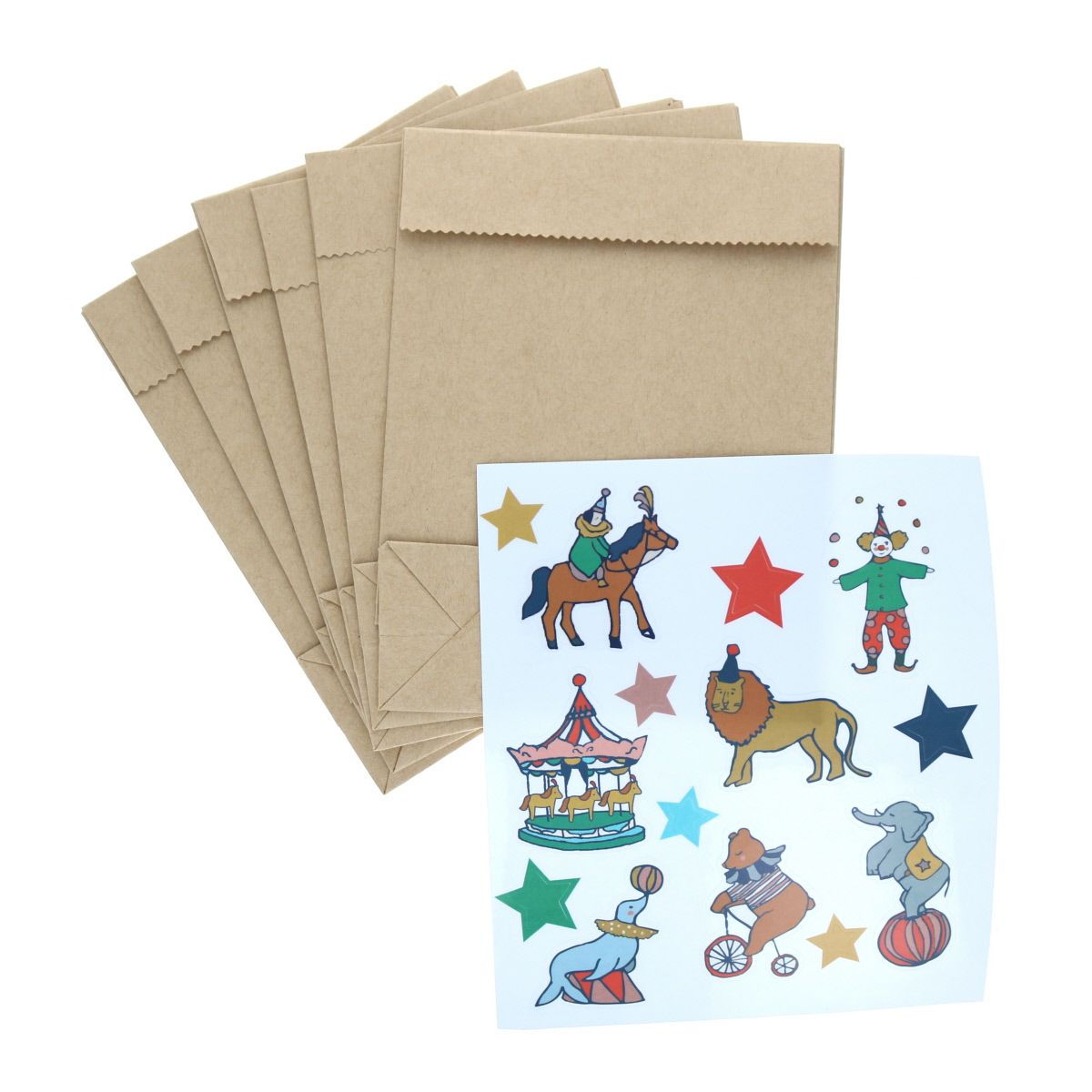 Ensemble d'étiquettes cirque   6 pochettes cadeaux Surprise Partie !