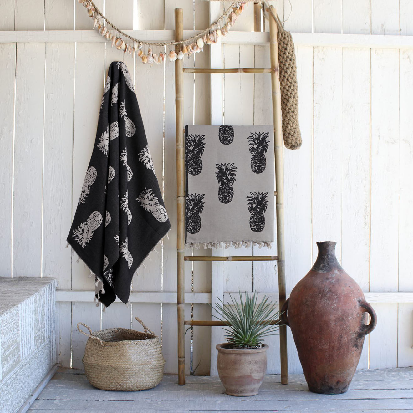 Febronie Fouta reversible Ananas noir - 100x200 cm