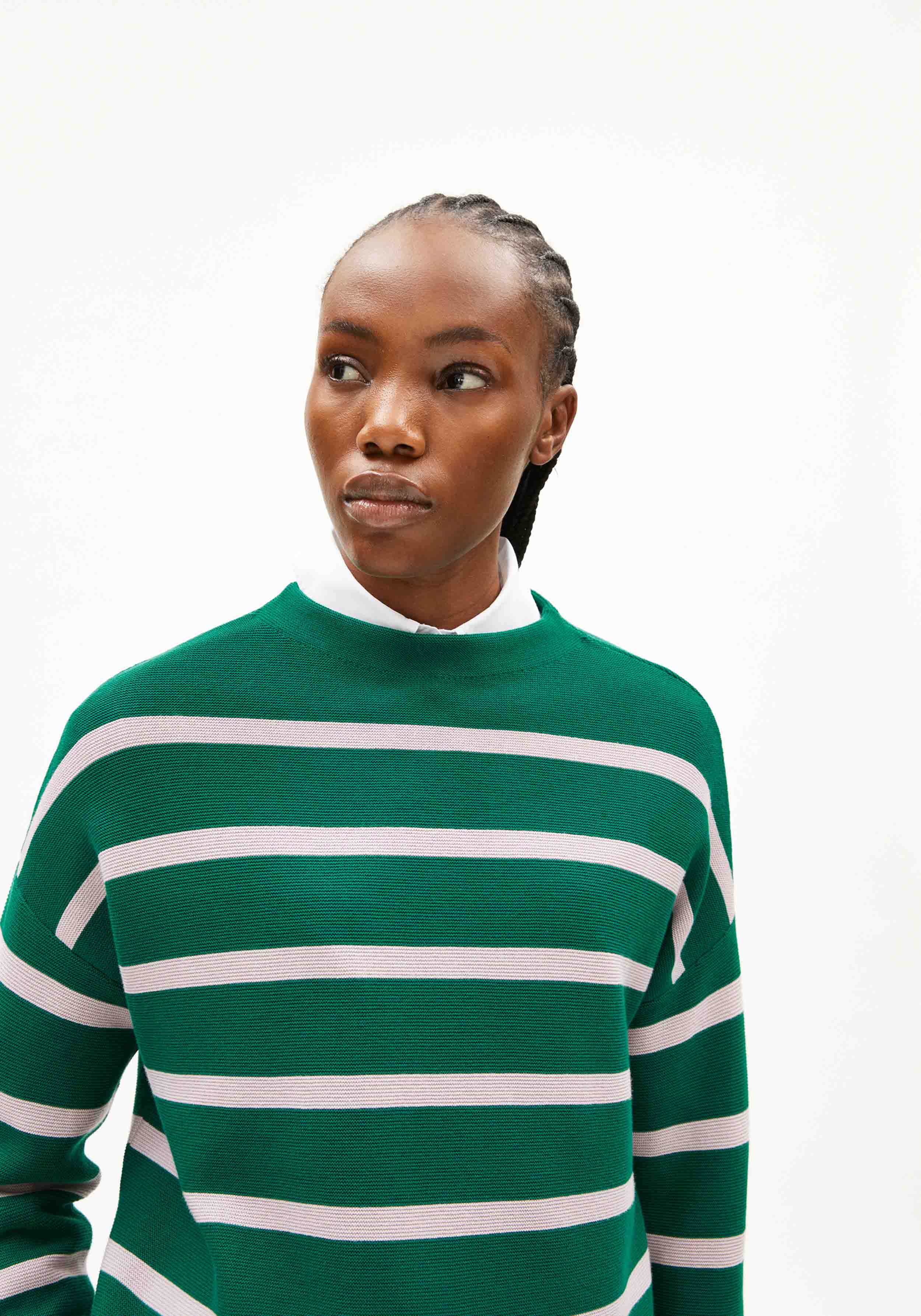 Armedangels Strickpullover Merinaa Stripes Emerald Green-Ice Grape