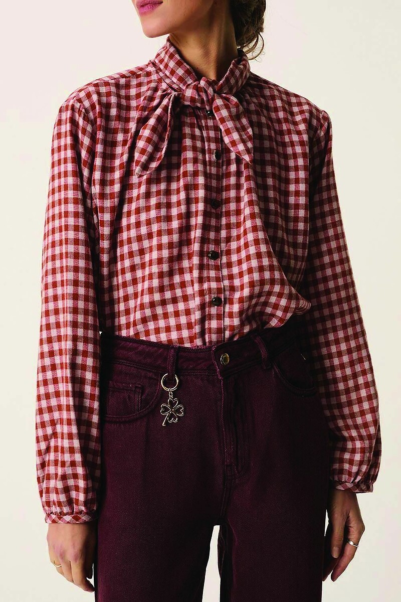 DES PETITS HAUTS<br>Blusa xadrez com gola lavaliere, RAINBOW