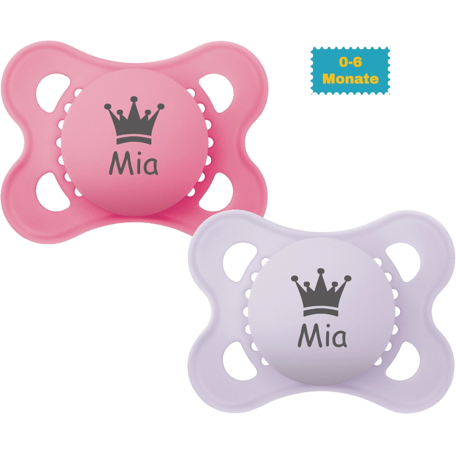 Schnullireich Schnuller mit Namen  Namensschnuller MAM Pure Krone – 2er Set (Mädchen) Rosa