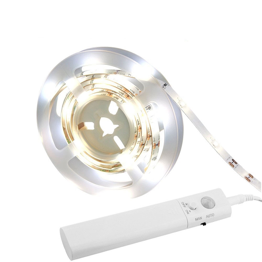 (1m) 30 LED's Licht Streifen Leiste Schrank Beleuchtung Kleiderschrank Leuchtsensor mit Bewegungssensor (IP65) - Warmweiss