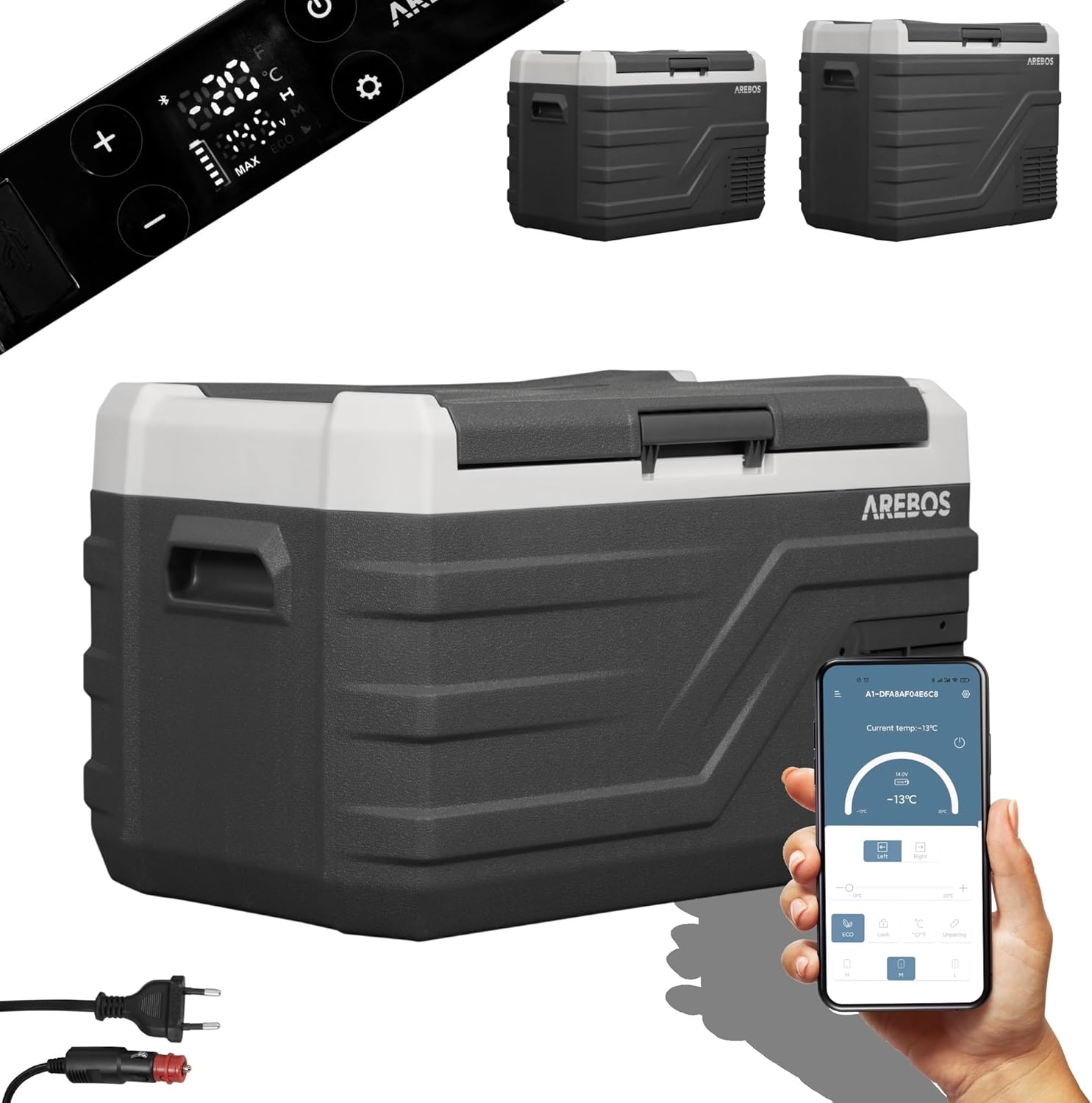 Arebos Kompressor Kühlbox 26 Liter | Elektrische Gefrierbox mit APP & Smart-Steuerung | Mobile Kühltruhe mit USB-Anschluss | bis -20 °C | 12/24 V 230V | für Auto,LKW,Camping,Boot,Wohnmobil