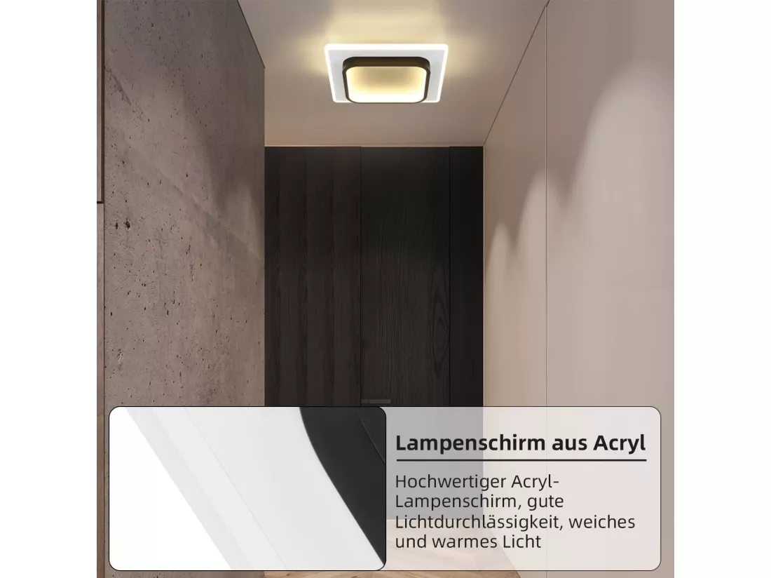 NETTLIFE Lampe plafond LED chambre, noir, 16W, acryl, lumière chaude, design moderne