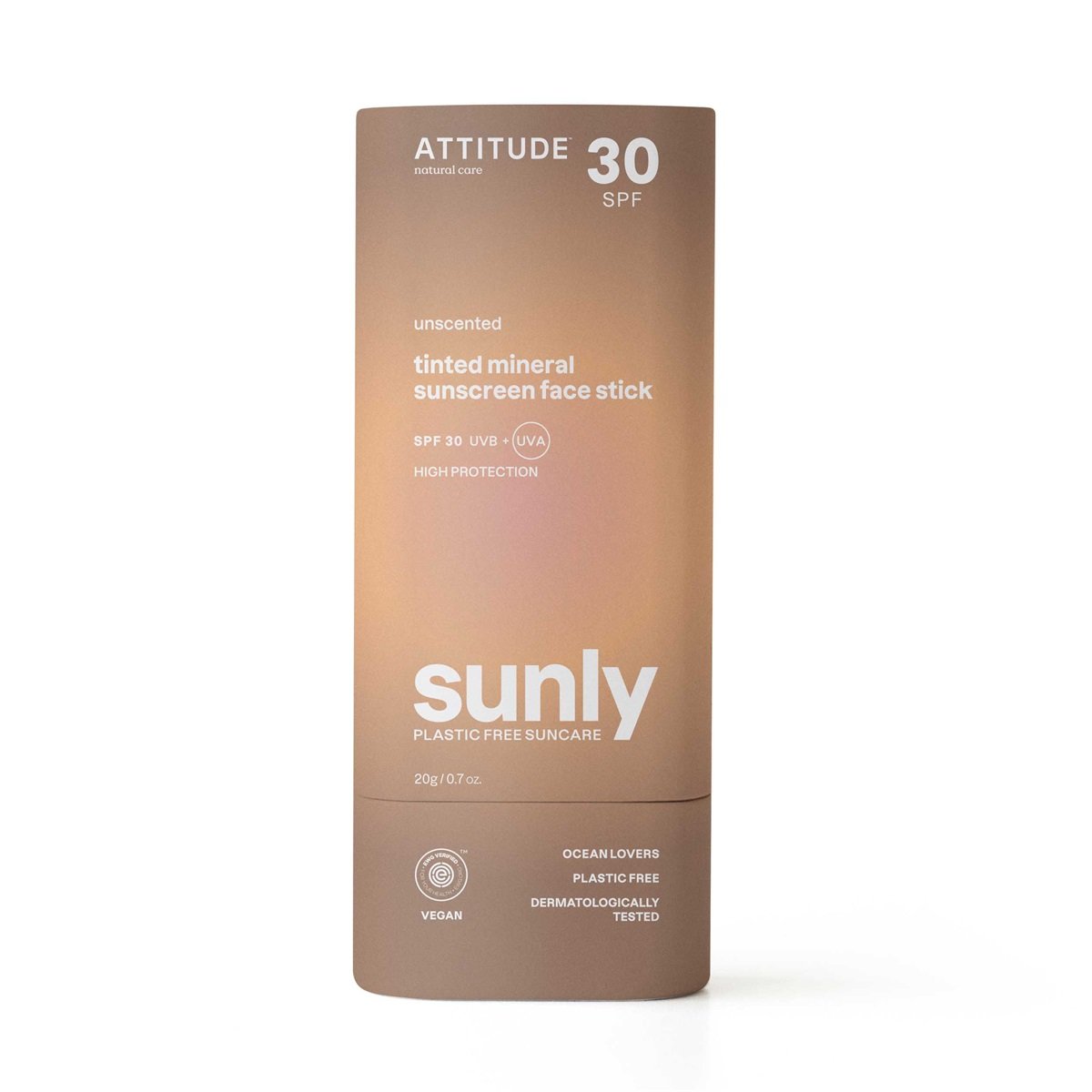 Attitude Sunly Zonnebrandstick Gezicht Spf30 Getint Ongeparfumeerd (20 gr)
