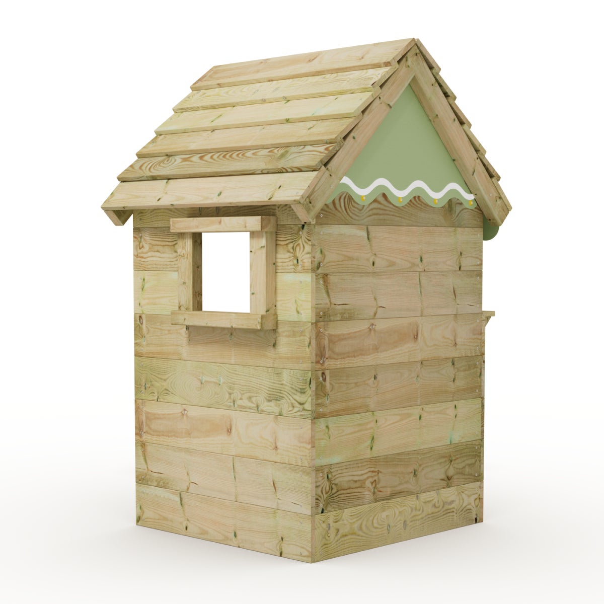 WICKEY Kinder Speelhuisje met Houten Dak en Raam - Pastelgroen