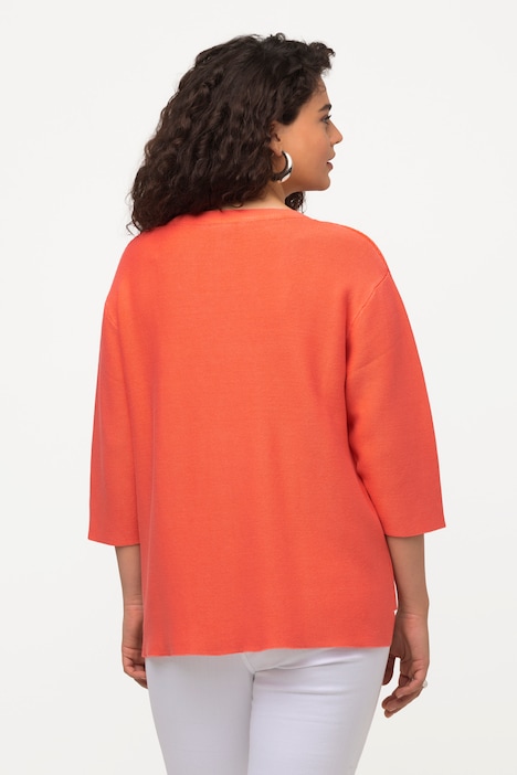 Pullover, Krausstrick, Stern, Rundhals, 3/4-Arm