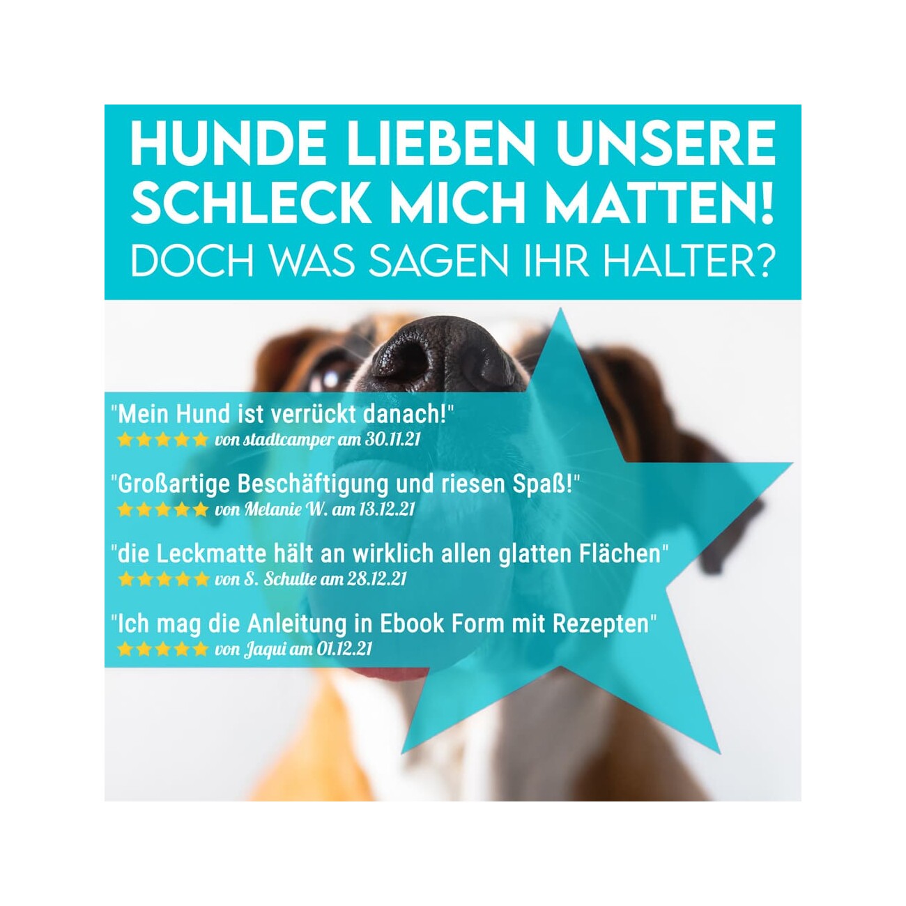 HUND IST KÖNIG Leckmatte Hund mit Saugnäpfen | 22x22 cm inkl. Spatel + Rezepte-Ebook