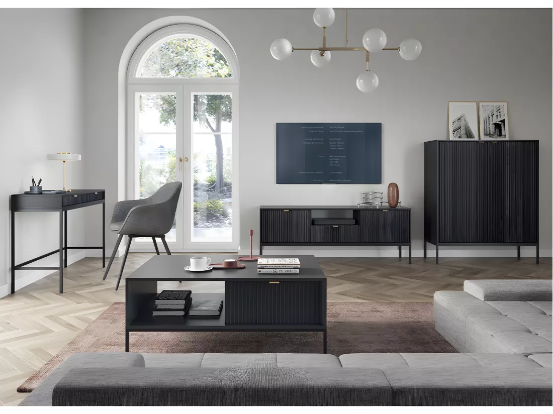 Bureau console 2 tiroirs Rava Noir