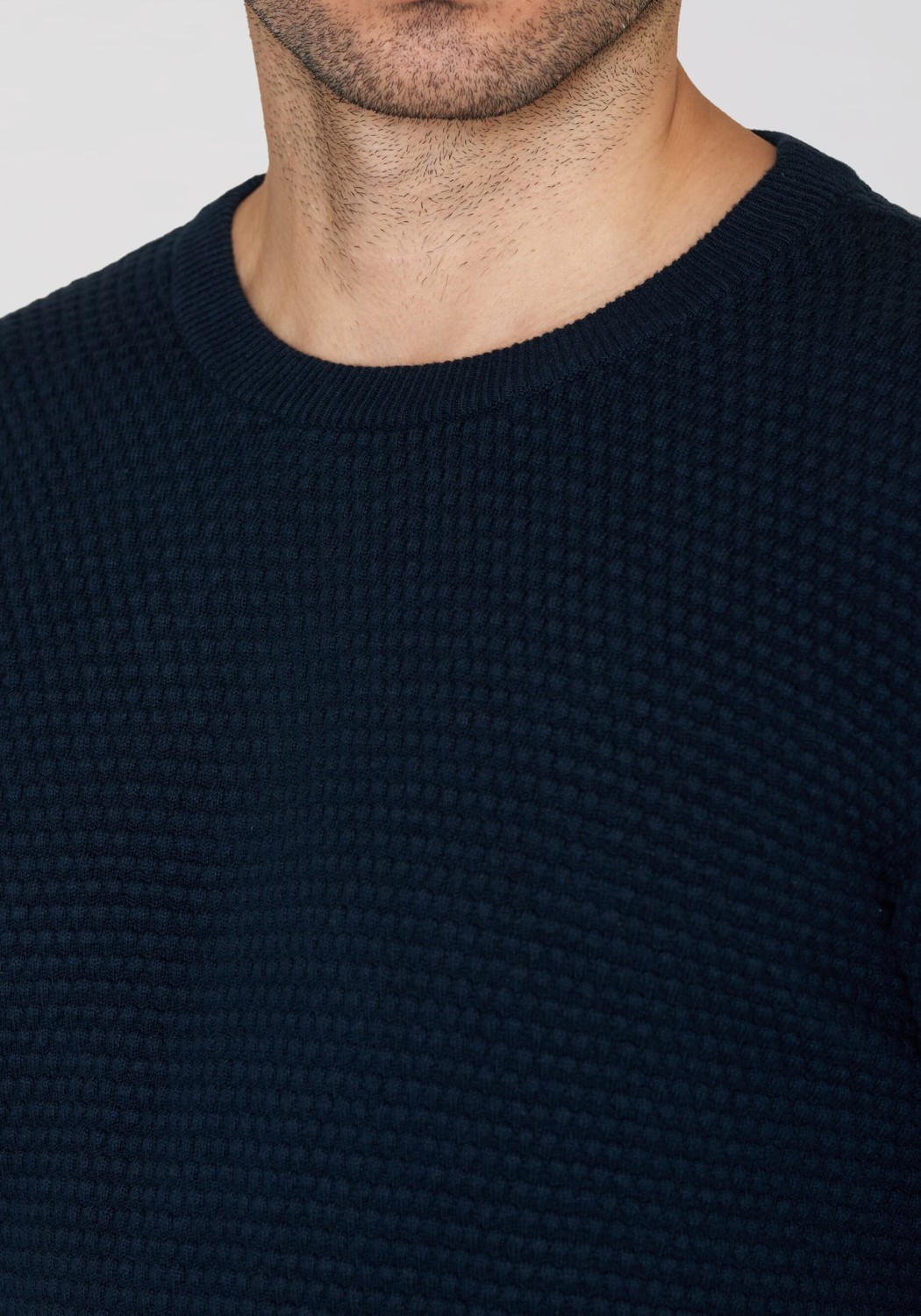 Knowledge Cotton Apparel Strickpullover Vagn Regular Bubble Crew Neck Total Eclipse