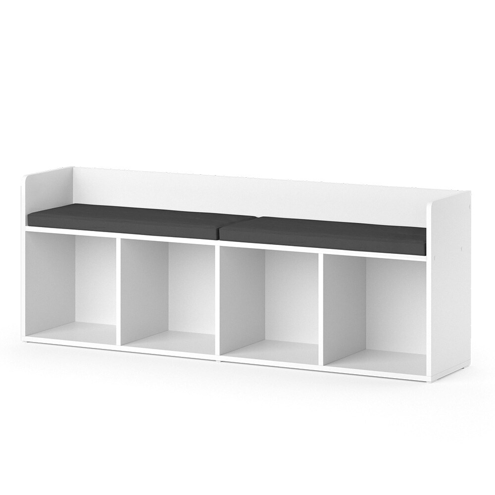 Vicco Sitzbank Kinderzimmerbank Kinderregal Luigi Weiß 142x53 cm modern Kinderzimmer Regal Aufbewahrungsregal Bücherregal Lesebank Spielzeugaufbewahrung Organizer Regal-Bank-Kombi 4 Fächer