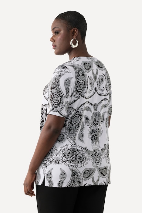 Slinkyshirt, Paisleymuster, V-Ausschnitt, Halbarm