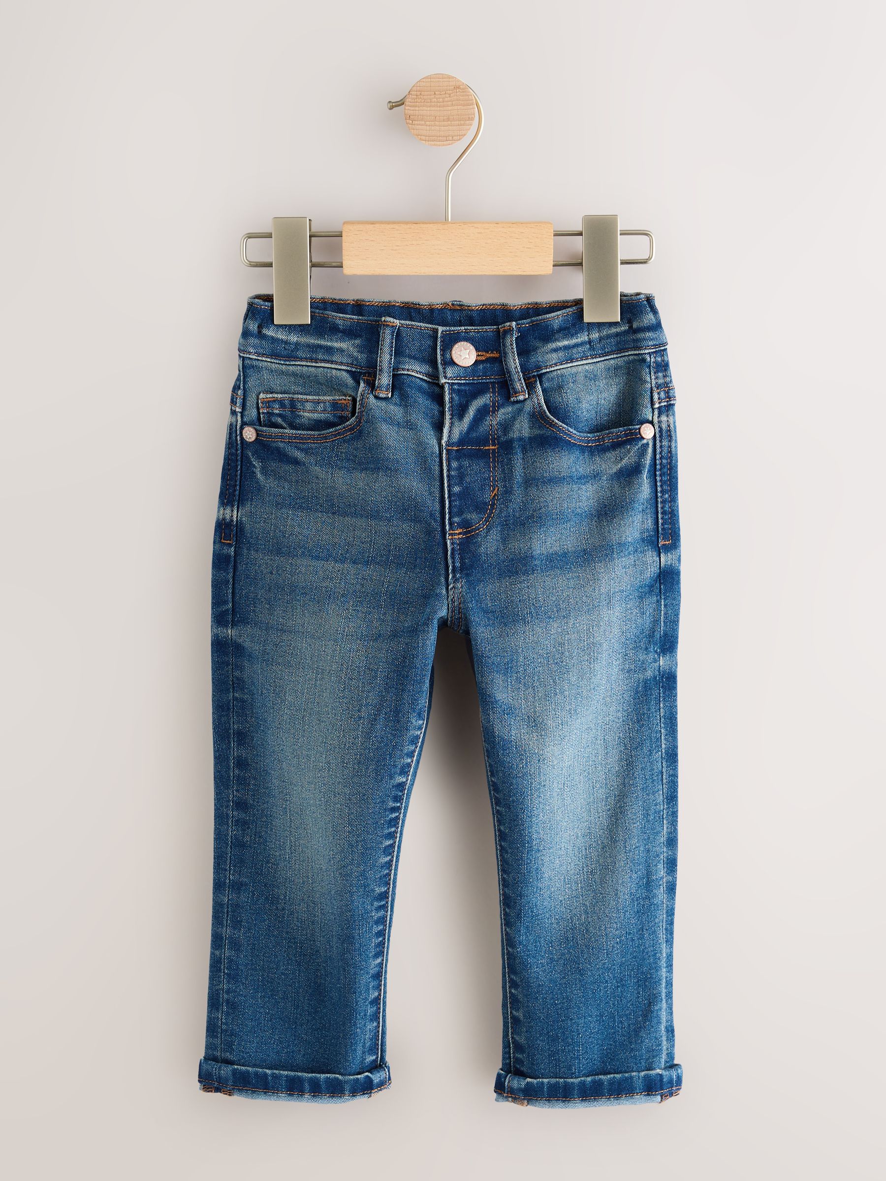 Middenblauw/zwart denim - 2 Pack Regular Fit Comfort Stretch Jeans (3mths-7yrs)
