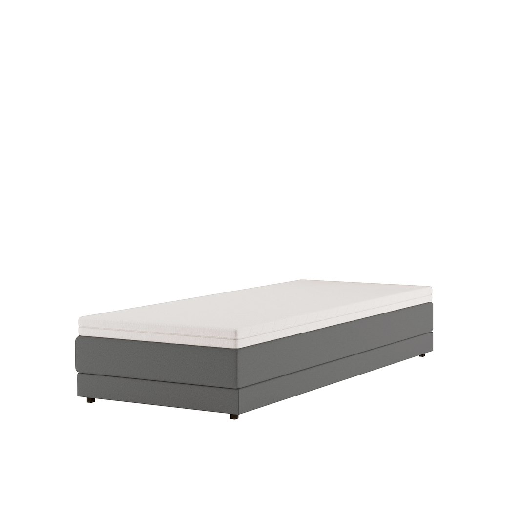 Premium 10 regulerbar seng 105x210 cm Tekstil Storm 97 mørk grå, fast, Premium 10 overmadrass med sorte ben, gavl selges separate.