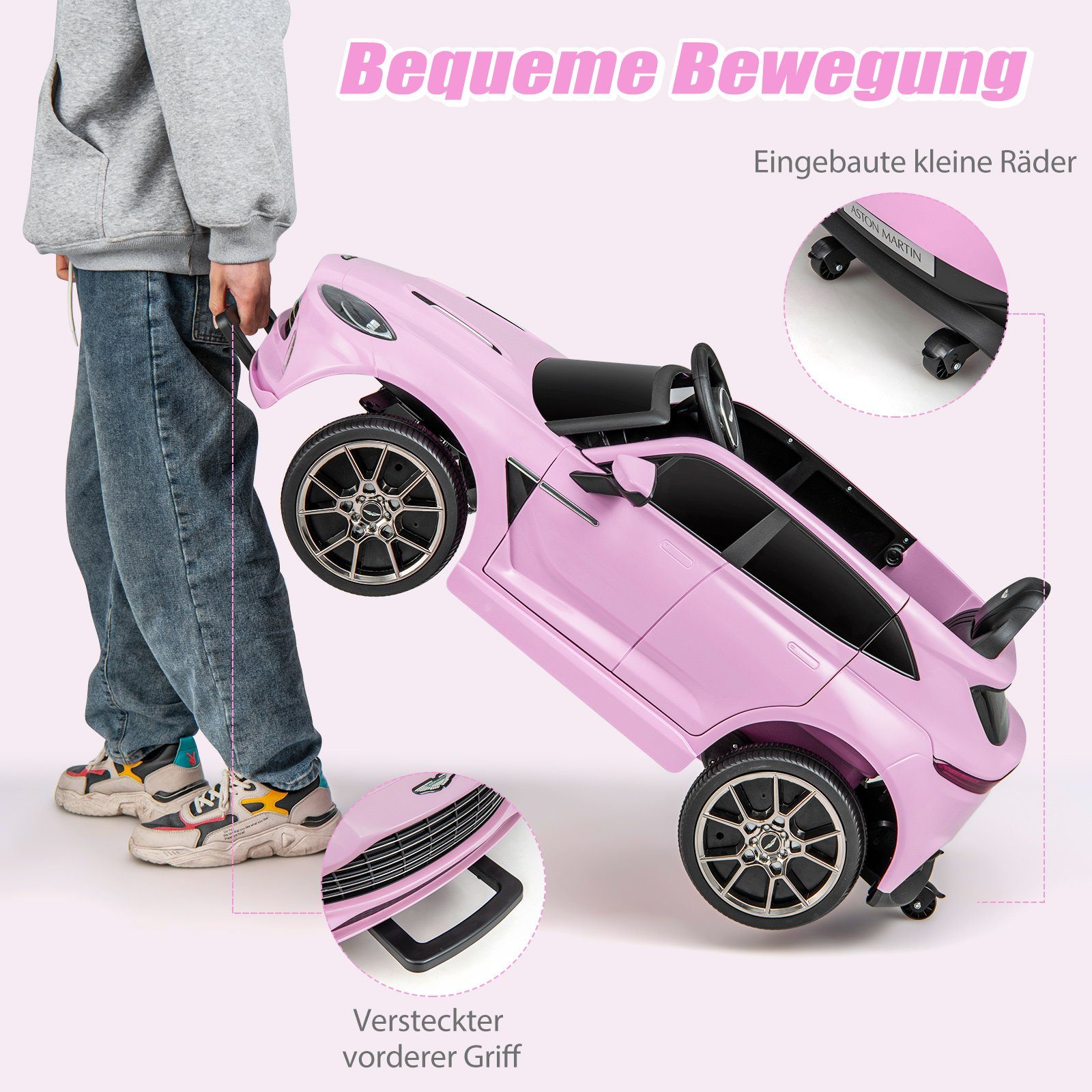 COSTWAY Elektro-Kinderauto 12V Aston Martin, mit verriegelbaren T&uuml;ren & LED