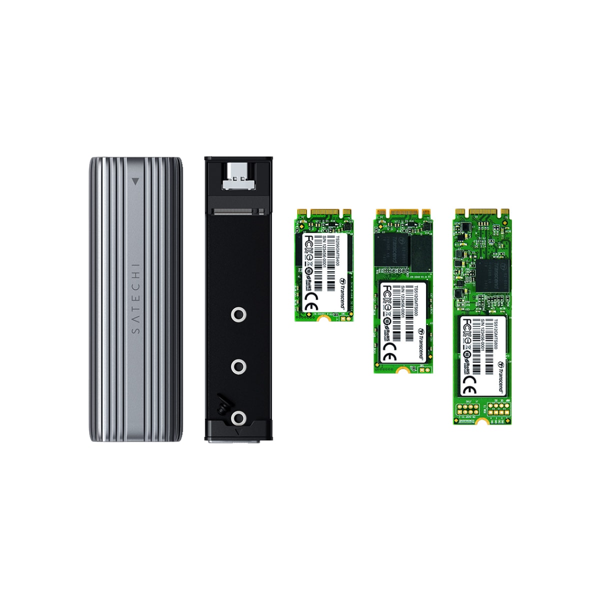 Satechi M.2 NVMe- og SATA SSD-kabinett (grå)