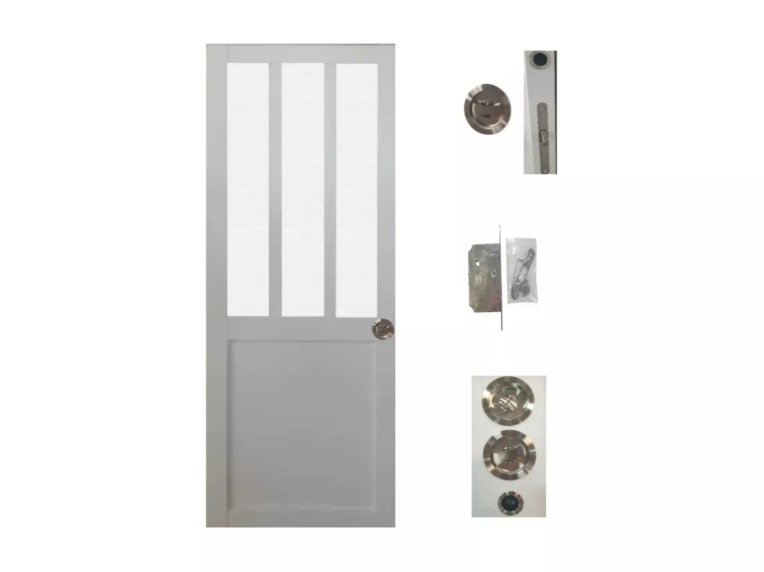 Porte Coulissante Atelier Blanc Vitre Depoli H204 X L83 + Serrure à Condamnation Gd Menuiseries